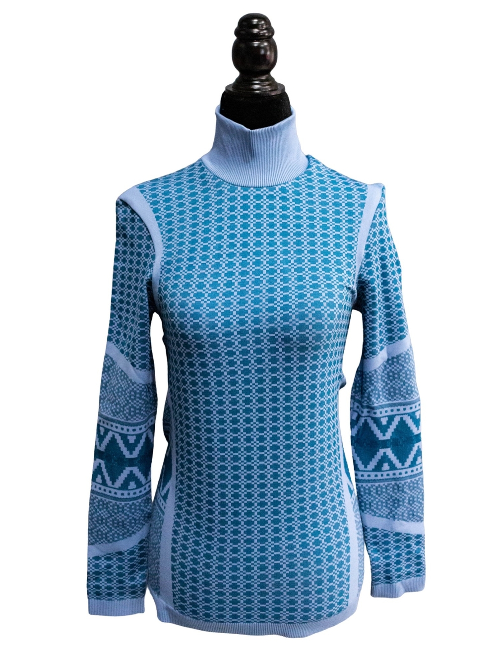ASOS 4505 Light Blue Patterned Turtleneck Ski Base Layer, Size Small